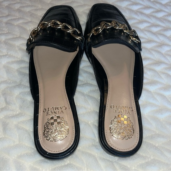 Vince Camuto Rachey Black and Gold Mules with Chain Detail size 9,5 - Picture 4 of 10